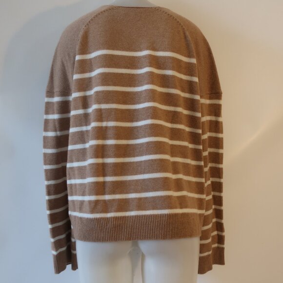 Womens Solid & Striped Wool-Cashmere Brown, White Striped V Neck Sweater S - Picture 4 of 5